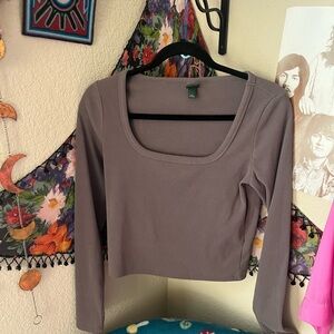 Women's Square Neck Long Sleeve Top - Green